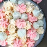 Easy Meringue Cookies on White Dish With Blue Rim