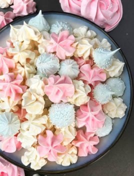 Easy Meringue Cookies on White Dish With Blue Rim