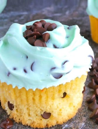 Easy Chocolate Chip Cupcakes with Mint Frosting