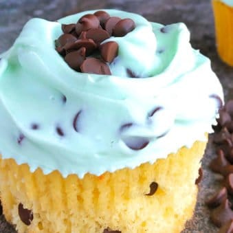 Easy Chocolate Chip Cupcakes with Mint Frosting