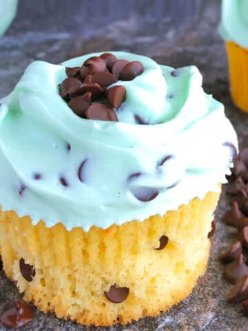 Easy Chocolate Chip Cupcakes with Mint Frosting