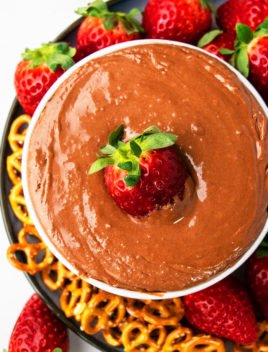 Best Easy Chocolate Fruit Dip in White Bowl- Overhead Shot
