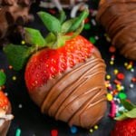 Easy Homemade Chocolate Covered Strawberries on Black Dish
