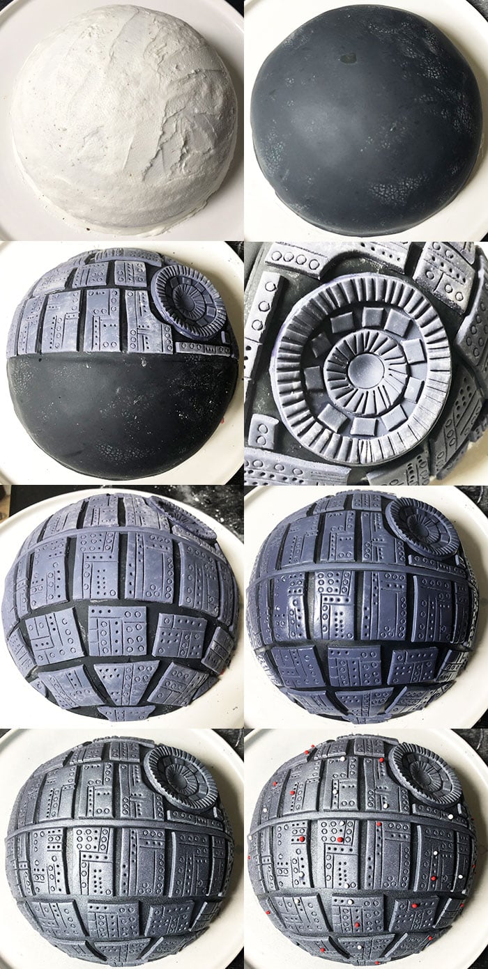 Step by step photo tutorial that explains how to decorate the Death Star cake