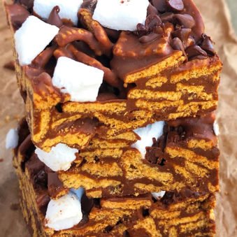 Stack of Easy Smores Bars Recipe (No Bake)