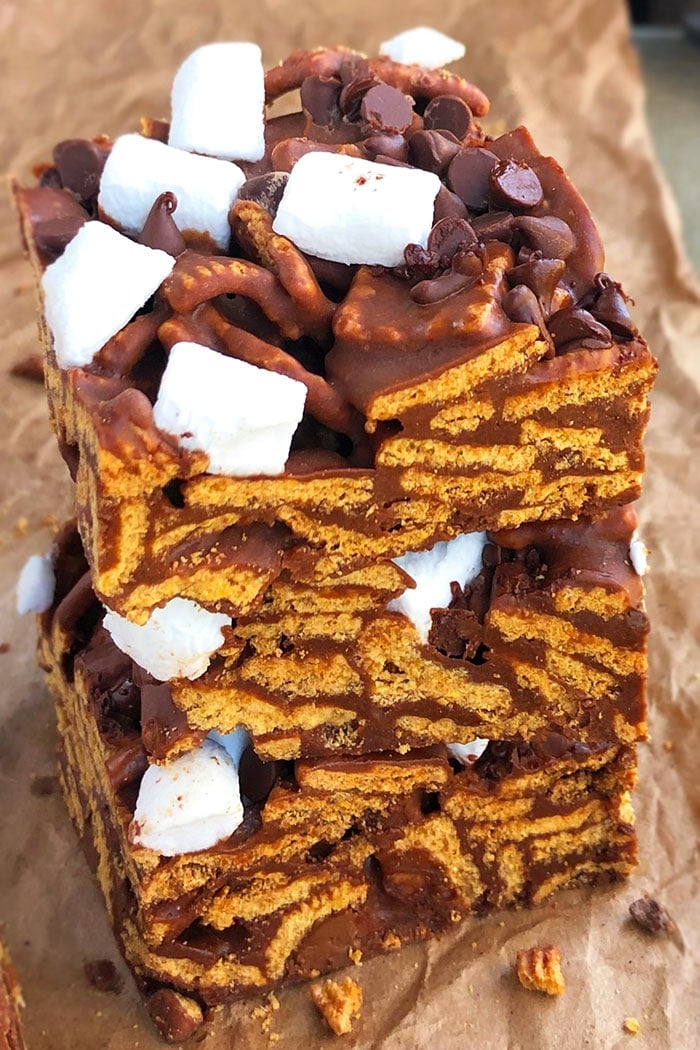 Stack of Golden Graham Smores Bars