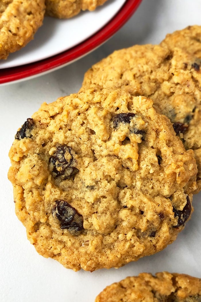 Chewy Oatmeal Cookies with Raisins- Closeup