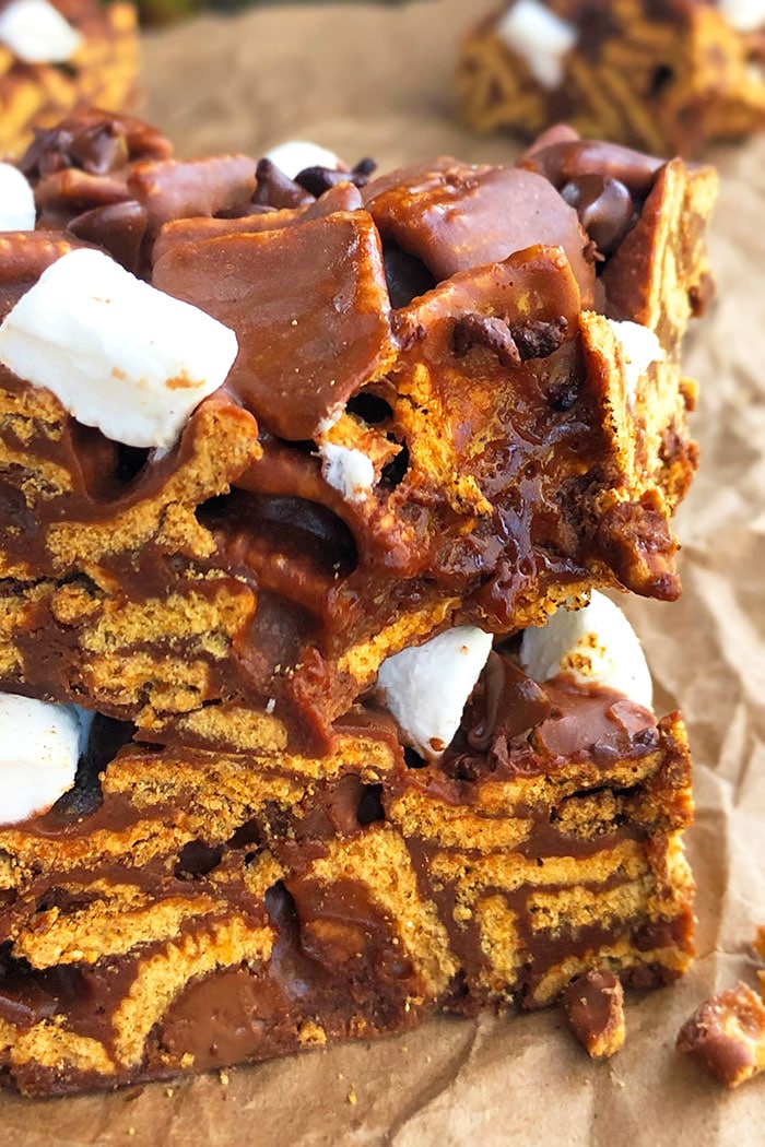 Stack of Easy Smores Dessert Bars With A Bite