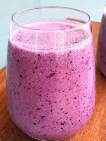 Homemade Blueberry Smoothie in a Clear Cup