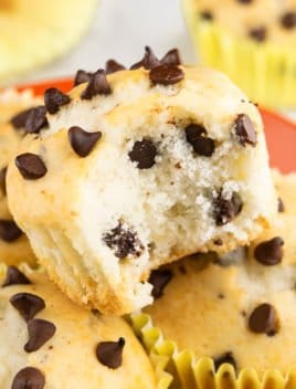 Plate of Best Chocolate Chip Muffins- Closeup Shot