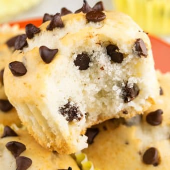 Plate of Best Chocolate Chip Muffins- Closeup Shot