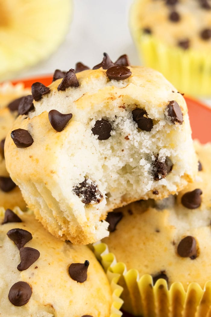 Closeup Shot of Chocolate Chip Muffin With a Bite