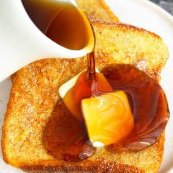 Cinnamon French Toast with Syrup Being Poured