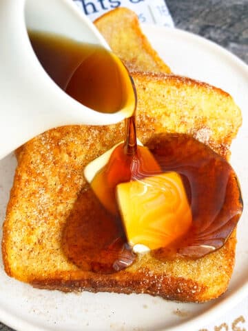 Cinnamon French Toast with Syrup Being Poured