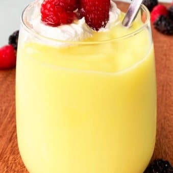 Classic Homemade Vanilla Pudding in Clear Glass Cup