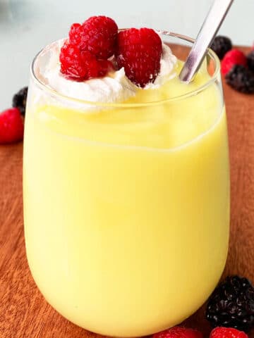Classic Homemade Vanilla Pudding in Clear Glass Cup
