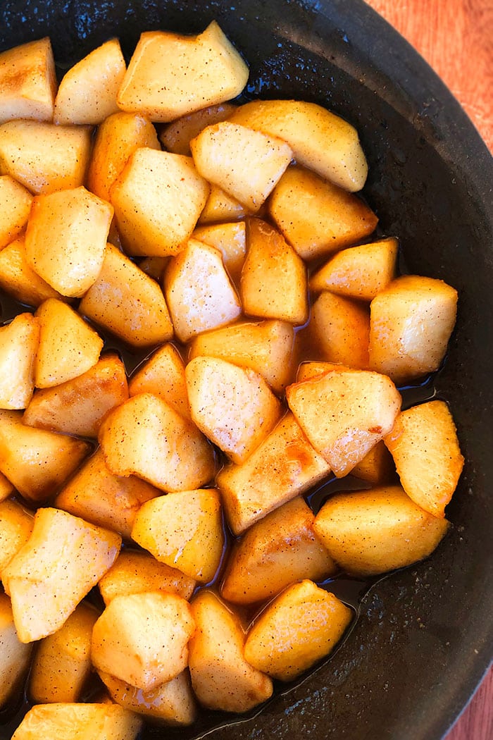 Sauteed Cinnamon Apples in Black Pan