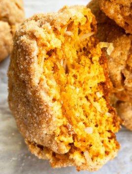 Easy Homemade Pumpkin Cookies With Cake Mix on White Parchment Paper- Closeup Shot