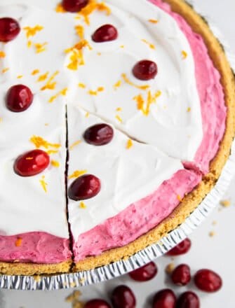Easy No Bake Cranberry Pie Recipe on White Background