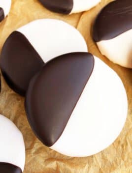 Easy Homemade NYC Black and White Cookies on Brown Paper