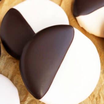 Easy Homemade NYC Black and White Cookies on Brown Paper