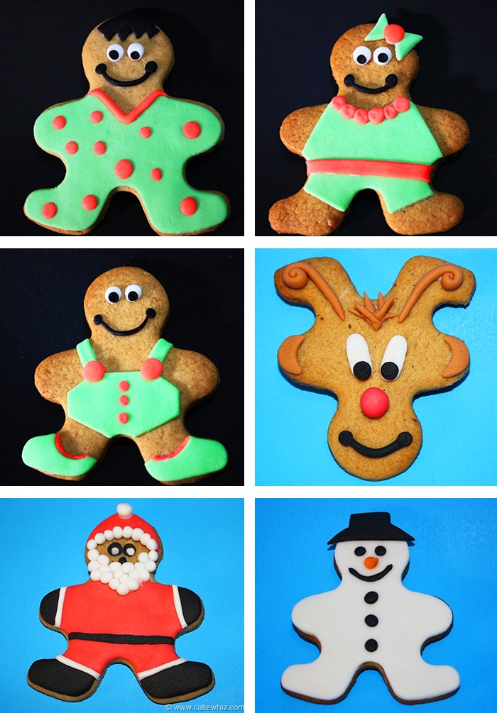 Collage Image of Various Christmas Cookies Made With One Cutter- Snowman, Santa, Rudolf