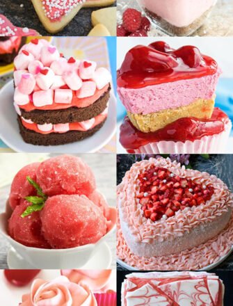 Collage Image of Many Pink Desserts or Valentine's Day Desserts