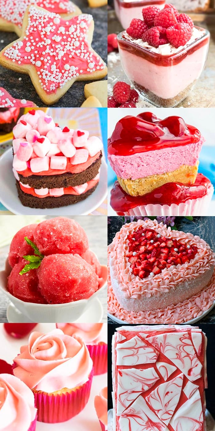 Collage Image of Many Pink Desserts or Valentine' Day Desserts