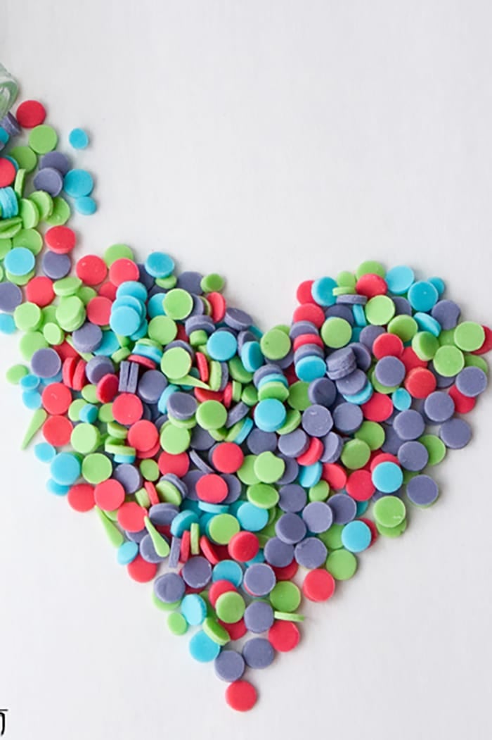 Easy Homemade Confetti Sprinkles Arranged in a Heart Shape