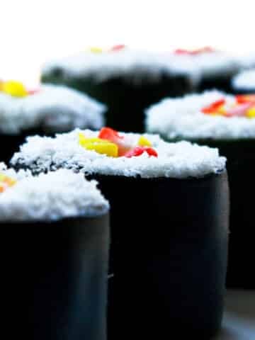 Easy Homemade Birthday Sushi Cake on White Tray With White Background