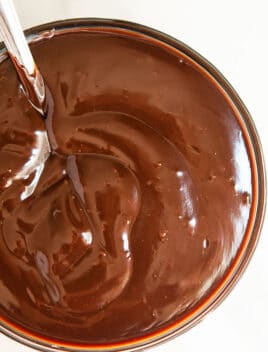 Easy Homemade Chocolate Ganache in Glass Bowl on White Background