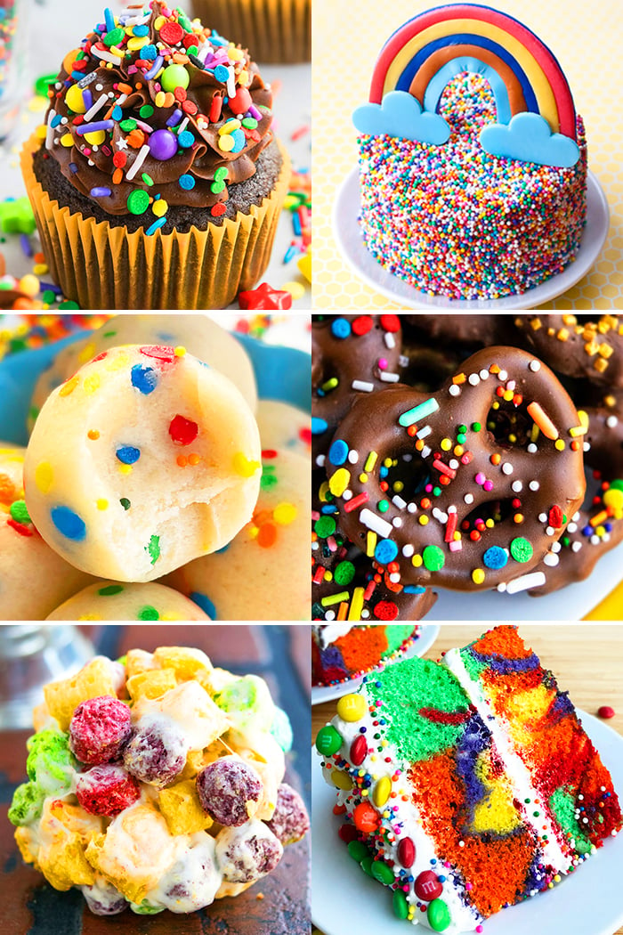 Collage Image With Pictures of Many Rainbow Desserts