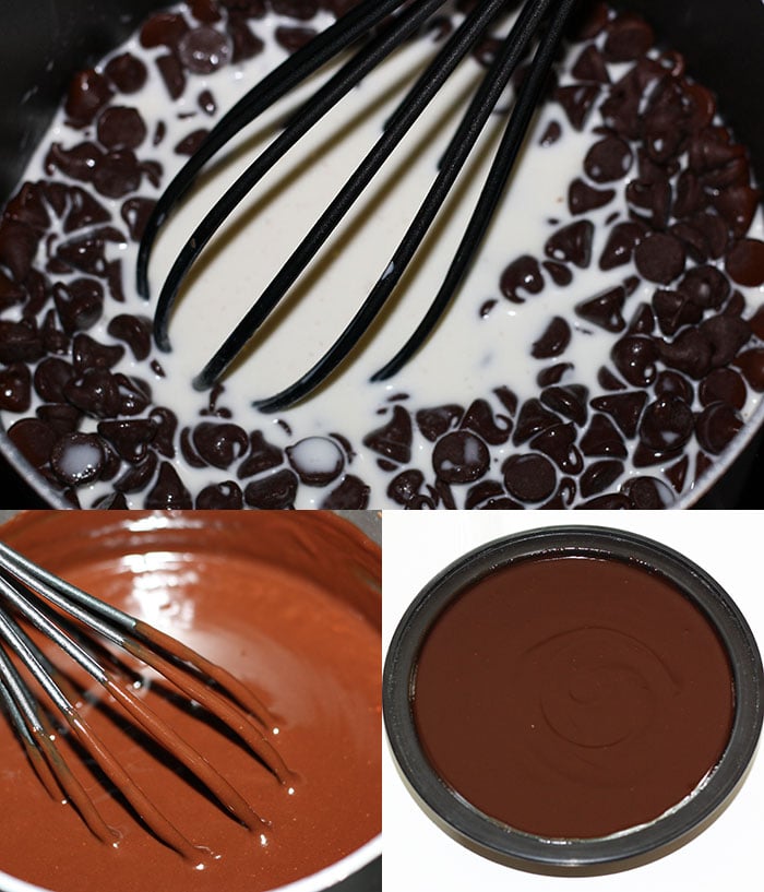 Collage Image with Step by Step Process Shots on How to Make Ganache