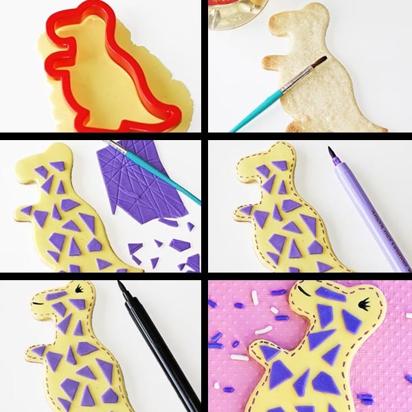 Collage Image With Step by Step Process Shots on How to Make Dinosaur Cookies