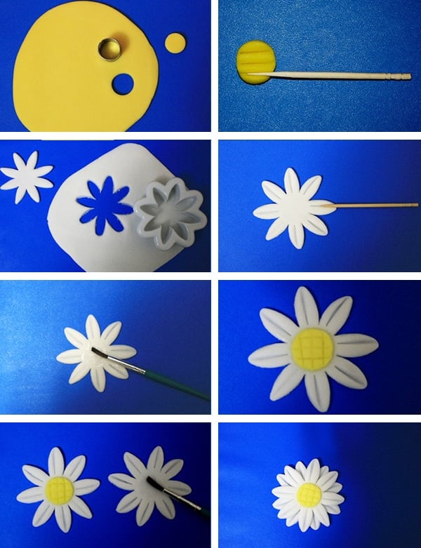 Collage Image With Step By Step Pictures on How to Make Fondant Daisies