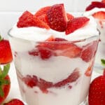 Easy Strawberries and Cream in Glass Cup With White Background