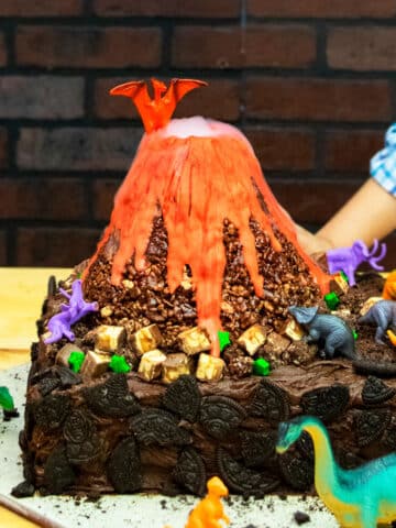 Erupting Chocolate Volcano Cake With Dry Ice Smoke on Wood Table