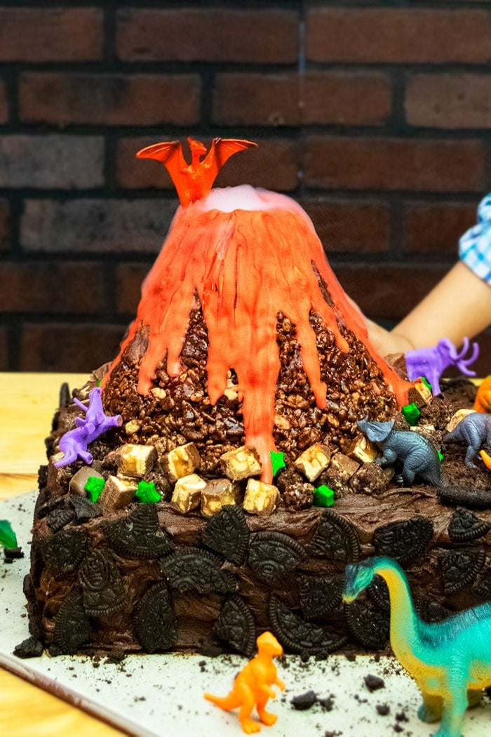 Erupting Chocolate Volcano Cake With Dry Ice Smoke on Wood Table