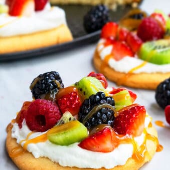 Easy Dessert Pizza With Fresh Fruits on Marble Background