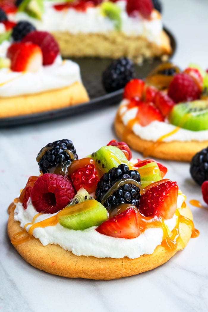 Easy Dessert Pizza With Fresh Fruits on Marble Background  