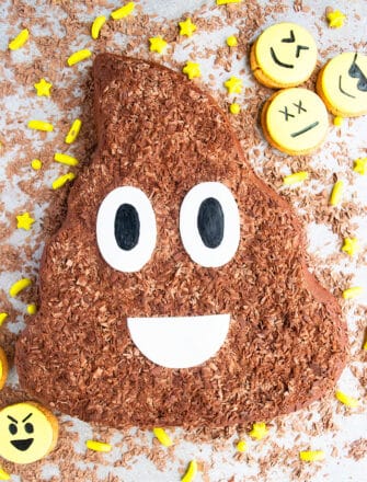 Easy Emoji Cake on Gray Background With Emoji Cookies