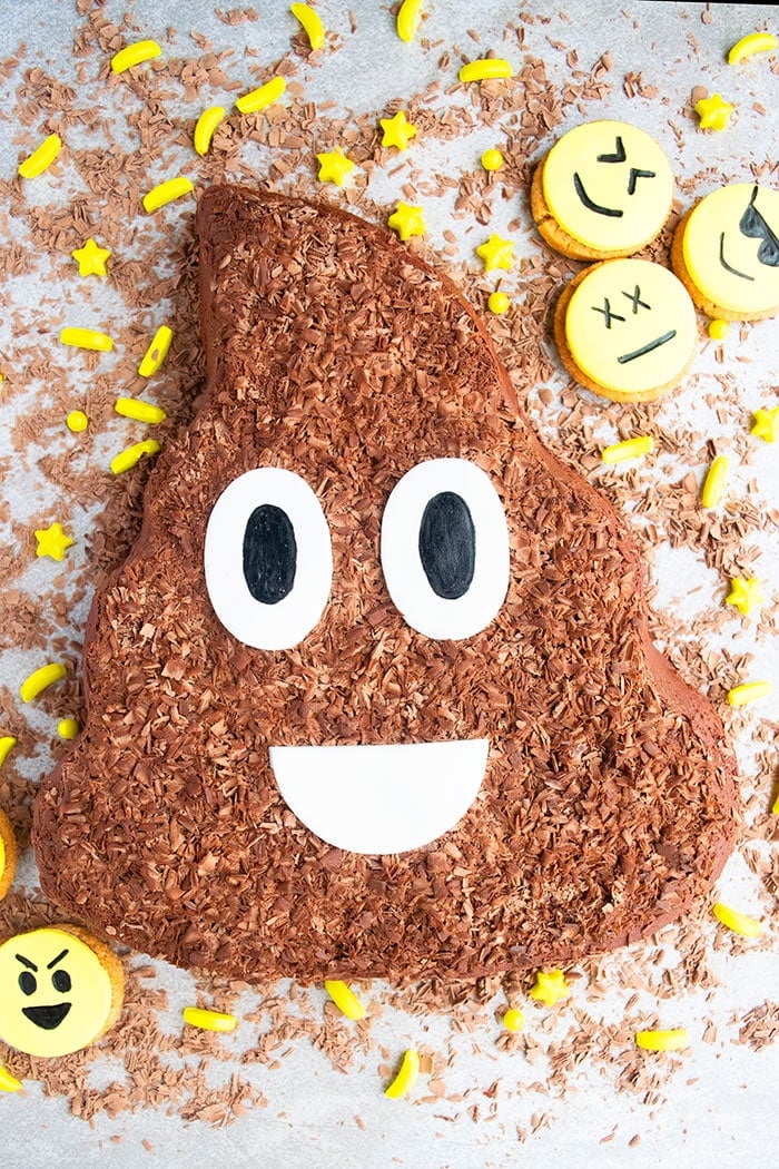 Easy Emoji Cake on Gray Background With Emoji Cookies