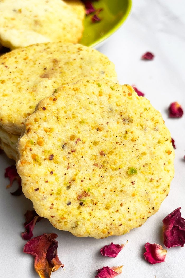 Easy Cut Out Pistachio Cookies on White Background 