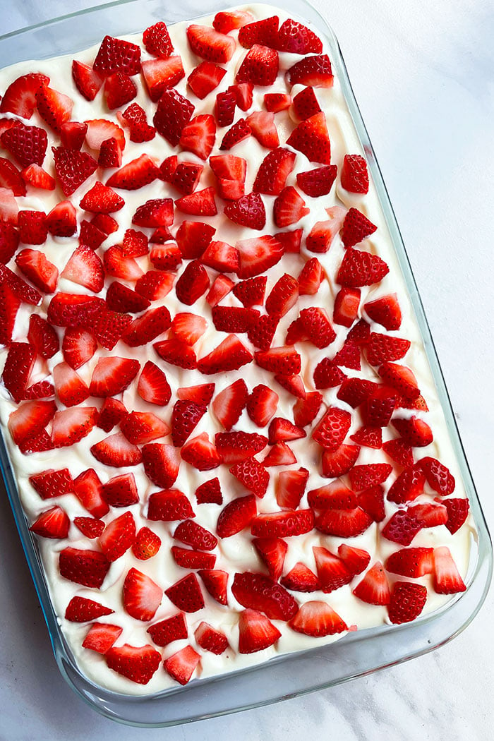 Easy Old Fashioned Strawberry Icebox Cake on White Background