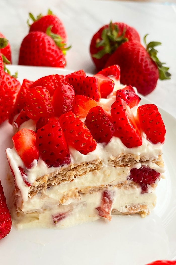 Lightened Up Strawberry Icebox Cake Recipe - Keeping On Point