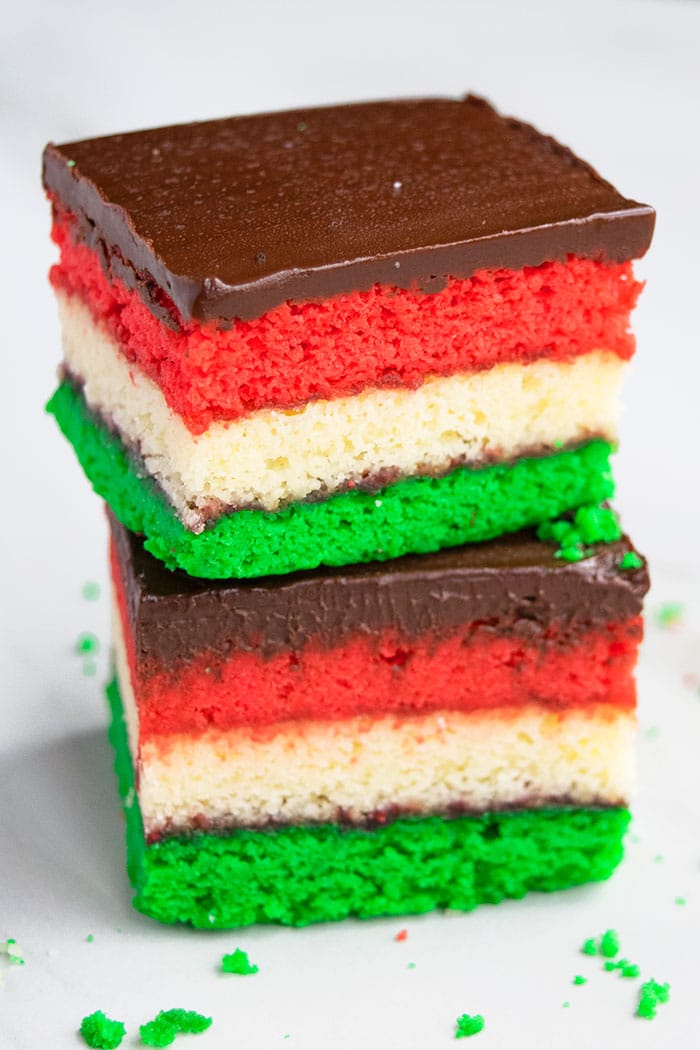 Stack of Easy Homemade Italian Rainbow Cookies on White Background