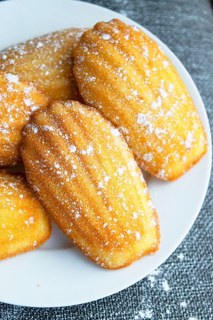 Lots of Madeleines in A White Plate on Gray Background