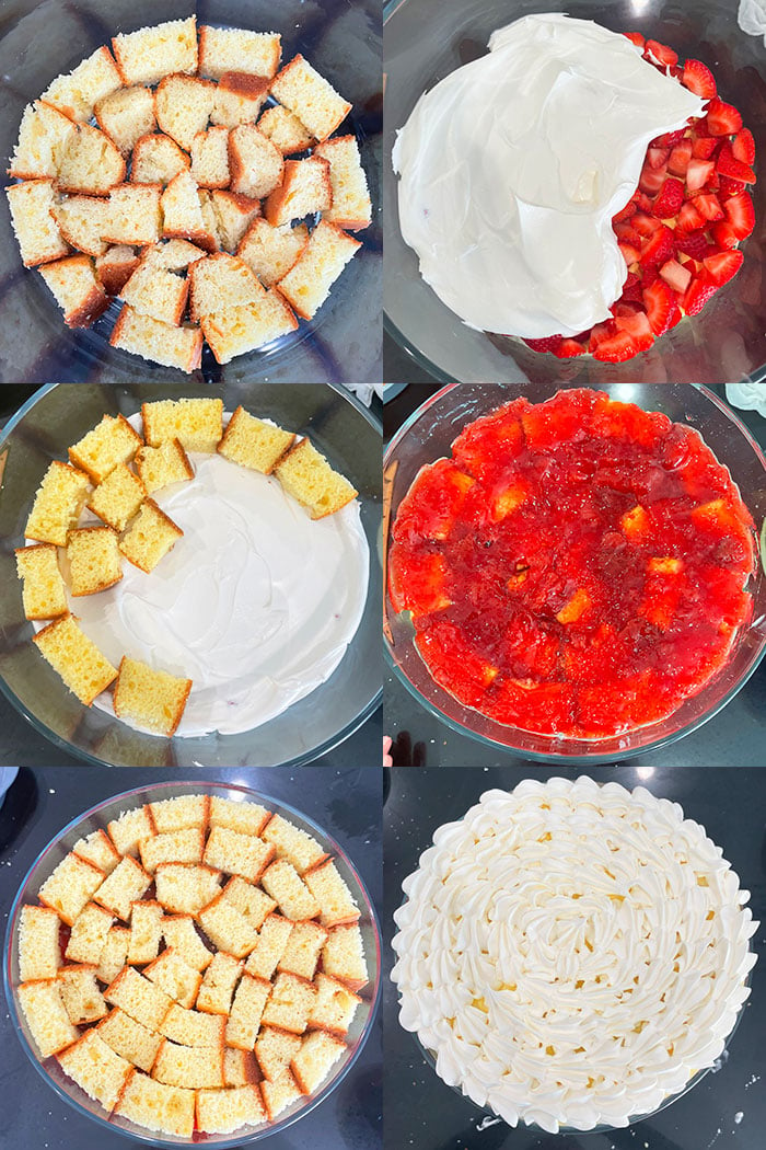 Collage Image With Process Shots on How to Make Homemade Trifle