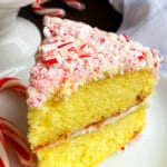 Slice of Easy Peppermint Cake on White Plate