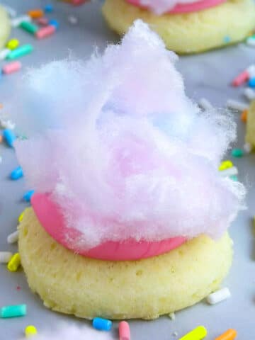 Easy Cotton Candy Cookies on White Marble Background With Sprinkles.